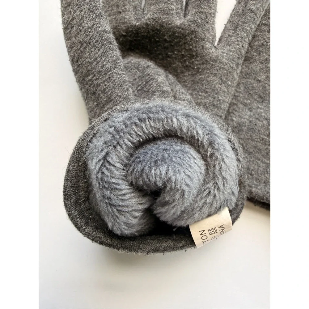 Women's Winter Beaded Gloves Touch Screen Fingers Gloves Soft Thermal Gray